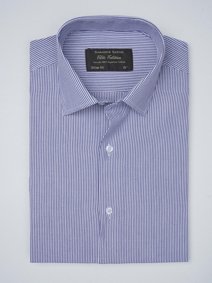 Blue & White Striped, Elite Edition, French Collar Men’s Formal Shirt (FS-771)