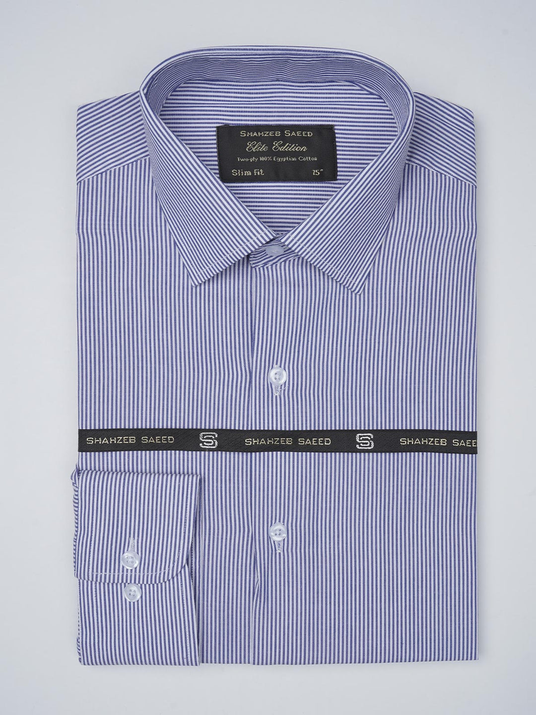 Blue & White Striped, Elite Edition, French Collar Men’s Formal Shirt (FS-771)