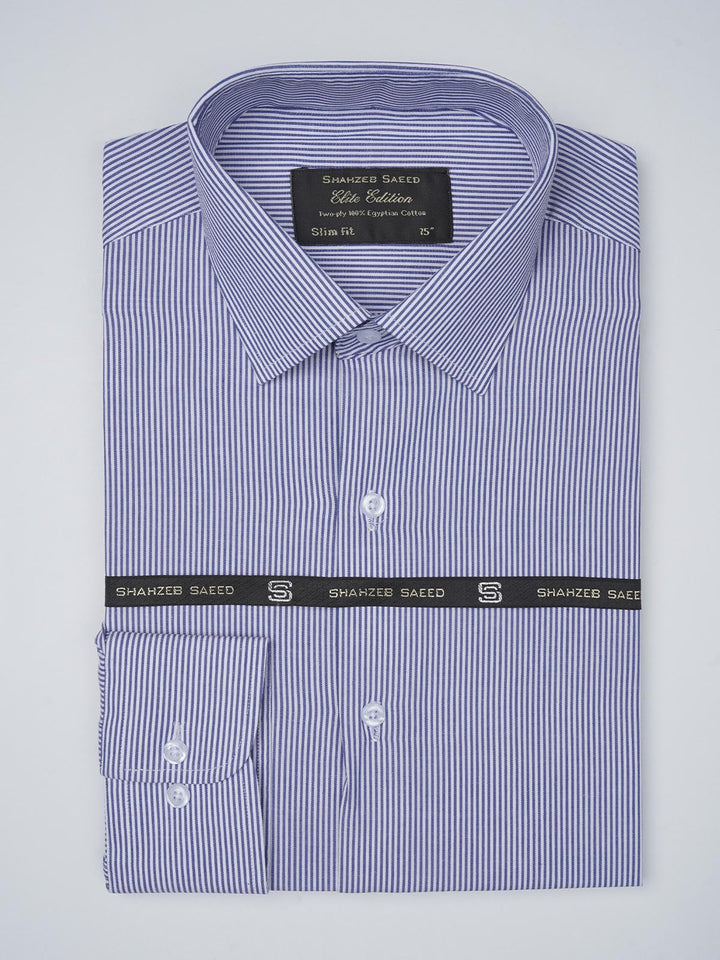 Blue & White Striped, Elite Edition, French Collar Men’s Formal Shirt (FS-771)