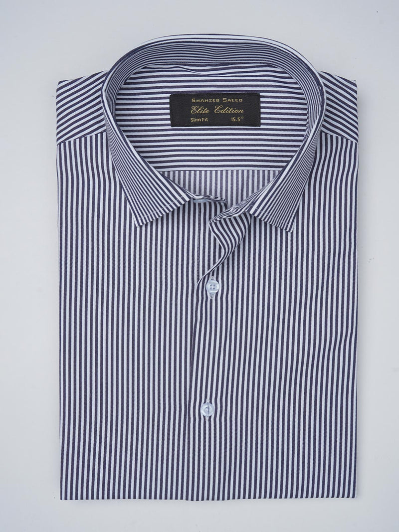 Navy Blue & White Striped, Elite Edition, French Collar Men’s Formal Shirt (FS-775)