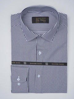 Navy Blue & White Striped, Elite Edition, French Collar Men’s Formal Shirt (FS-775)