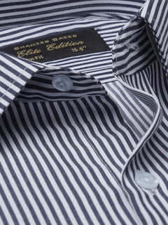 Navy Blue & White Striped, Elite Edition, French Collar Men’s Formal Shirt (FS-775)