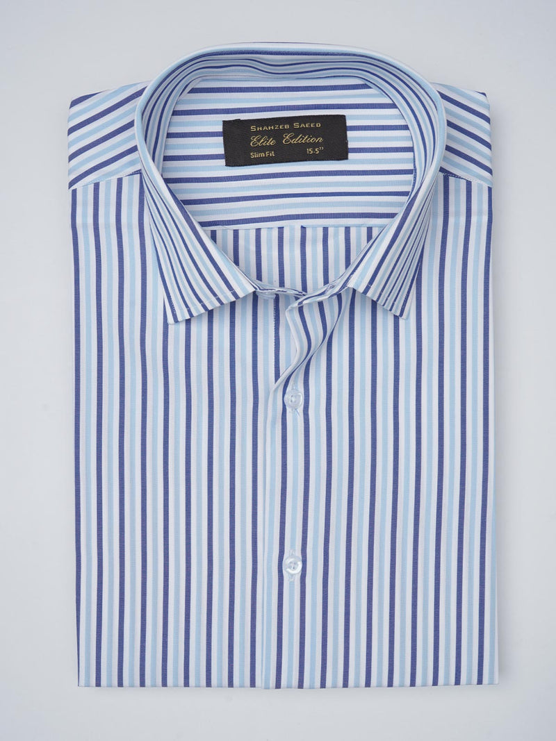 Blue & White Striped, Elite Edition, French Collar Men’s Formal Shirt (FS-777)