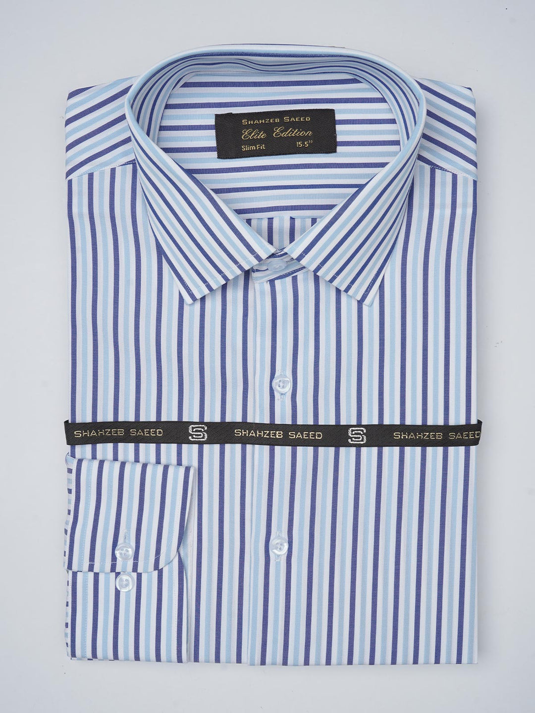 Blue & White Striped, Elite Edition, French Collar Men’s Formal Shirt (FS-777)