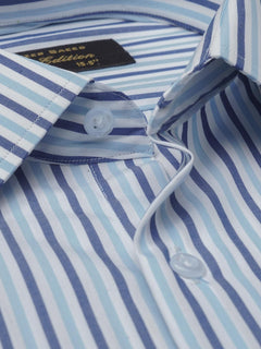 Blue & White Striped, Elite Edition, French Collar Men’s Formal Shirt (FS-777)