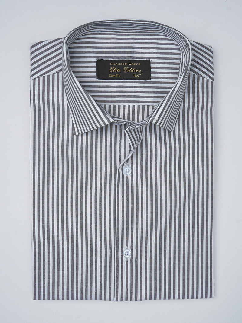 Dark Grey & White Striped, Elite Edition, French Collar Men’s Formal Shirt (FS-784)