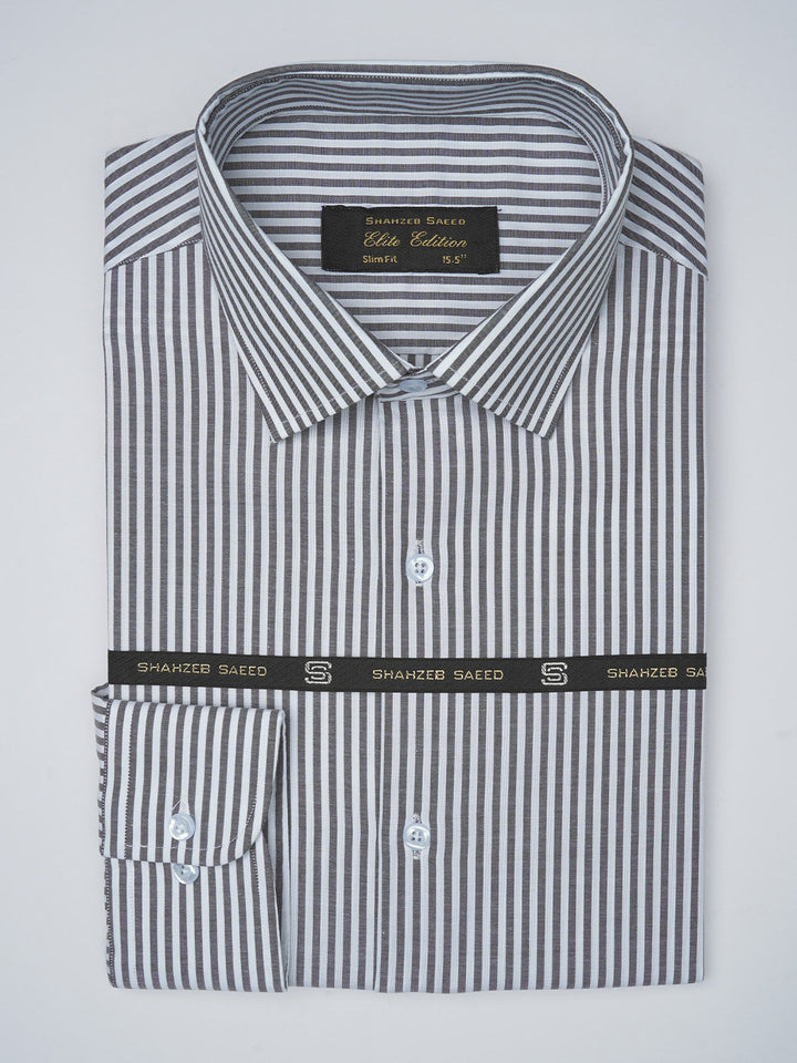 Dark Grey & White Striped, Elite Edition, French Collar Men’s Formal Shirt (FS-784)