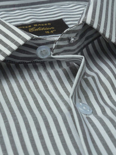 Dark Grey & White Striped, Elite Edition, French Collar Men’s Formal Shirt (FS-784)