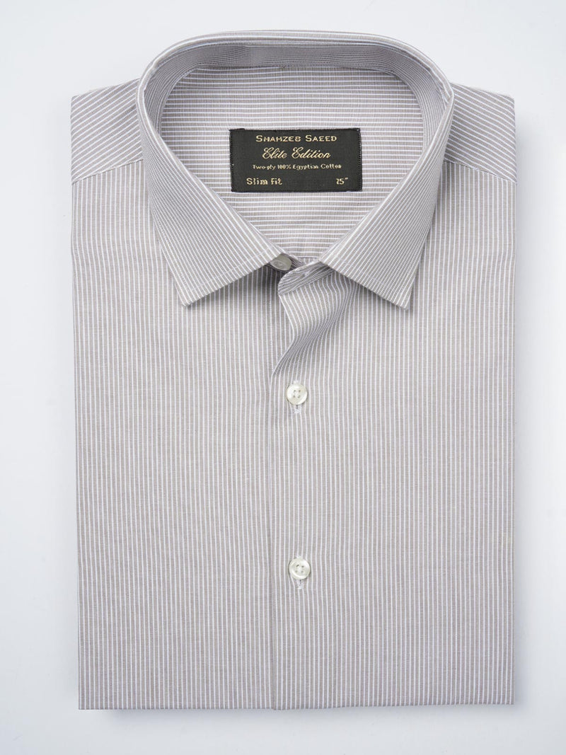 Grey & White Striped, Elite Edition, French Collar Men’s Formal Shirt (FS-785)