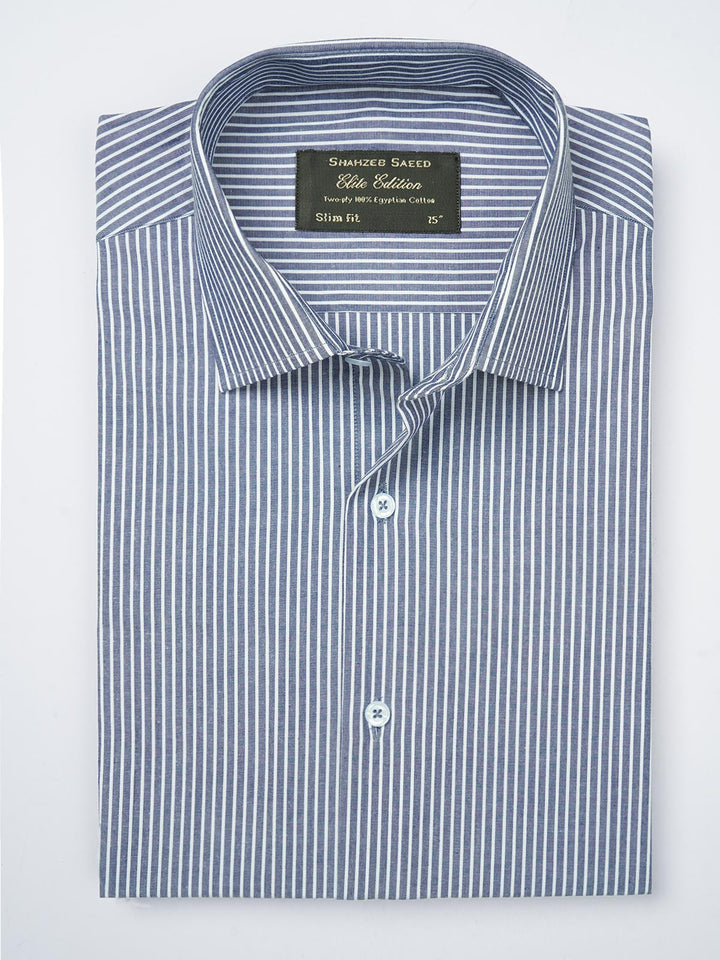 Blue & White Striped, Elite Edition, French Collar Men’s Formal Shirt (FS-791)