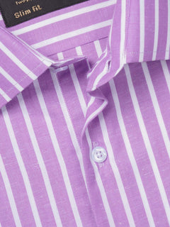 Purple & White Striped, Elite Edition, French Collar Men’s Formal Shirt (FS-792)