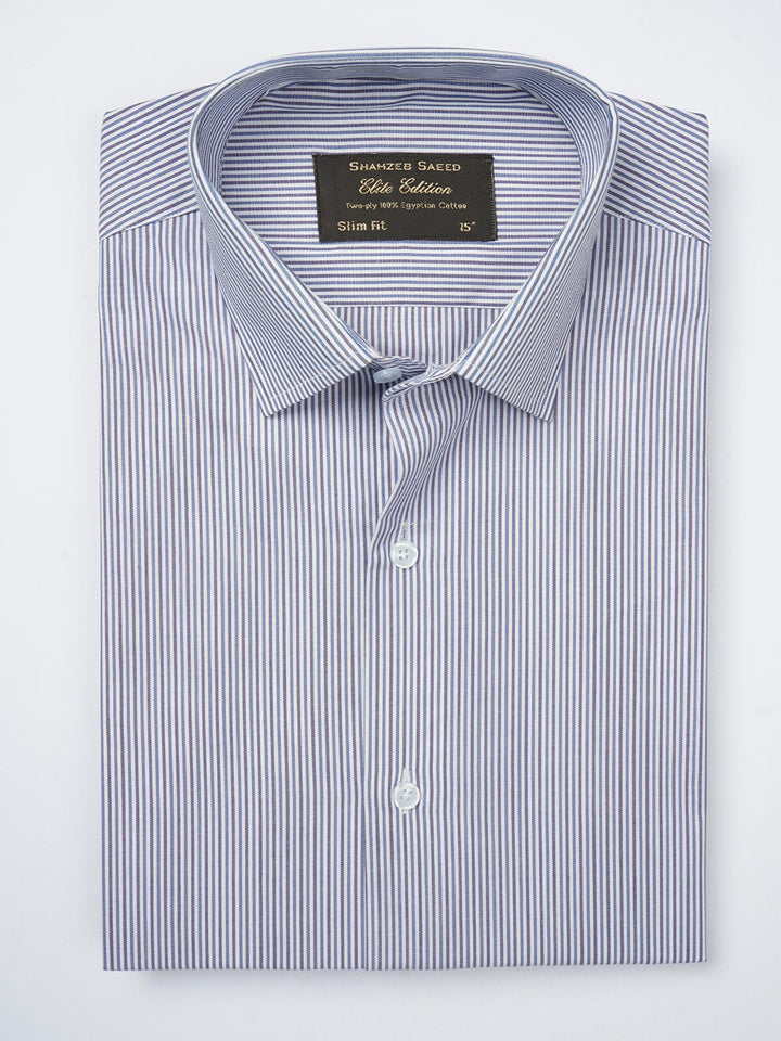 Blue & White Striped, Elite Edition, French Collar Men’s Formal Shirt (FS-794)