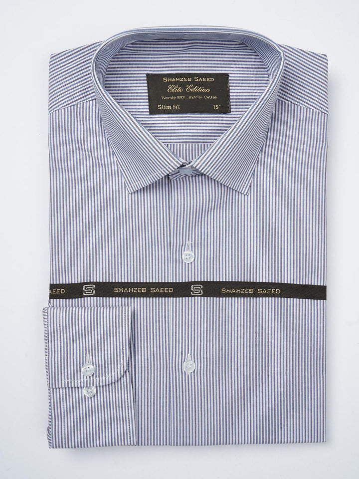 Blue & White Striped, Elite Edition, French Collar Men’s Formal Shirt (FS-794)