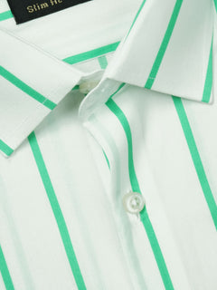 Light Green & White Striped, Elite Edition, French Collar Men’s Formal Shirt (FS-796)