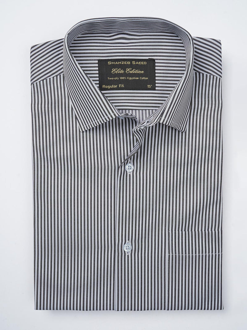 Black & White Striped, Elite Edition, French Collar Men’s Formal Shirt (FS-797)