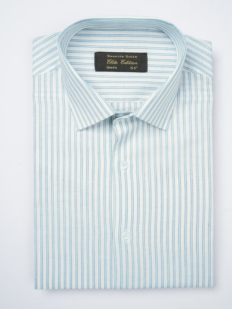 White & Light Blue Striped, Elite Edition, French Collar Men’s Formal Shirt (FS-801)