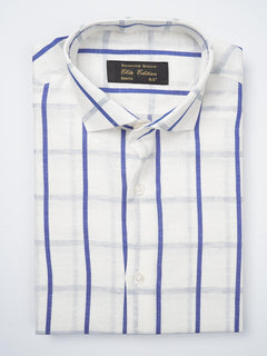 Blue & White Self Checkered, Elite Edition, Cutaway Collar Men’s Formal Shirt (FS-802)