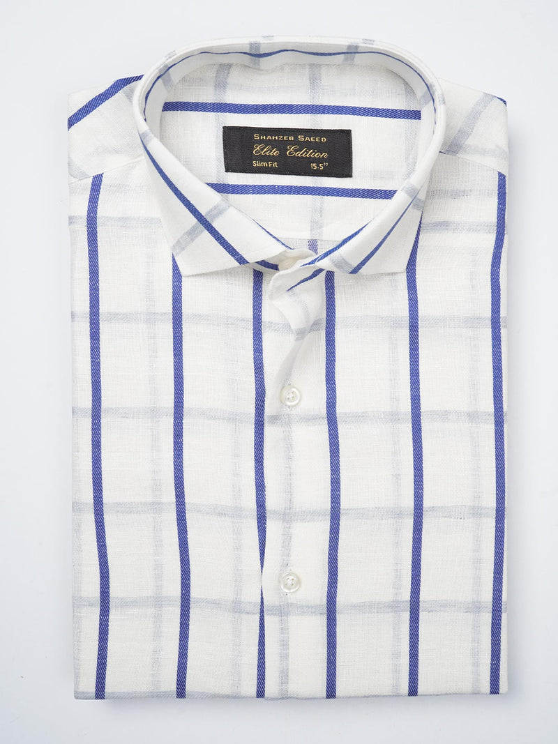 Blue & White Self Checkered, Elite Edition, Cutaway Collar Men’s Formal Shirt (FS-802)