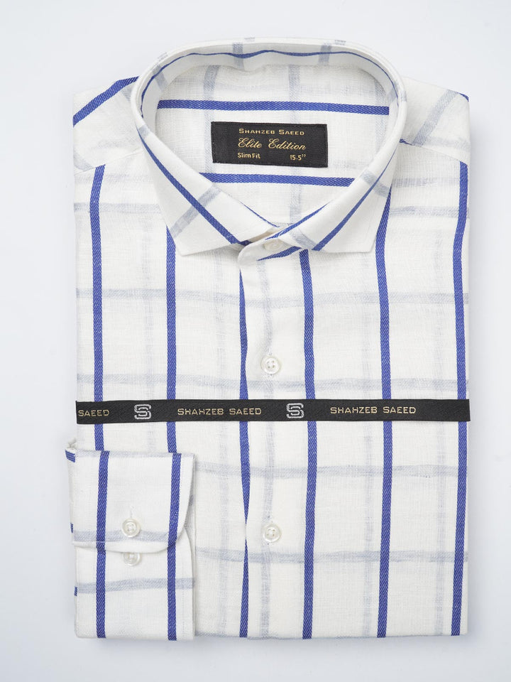 Blue & White Self Checkered, Elite Edition, Cutaway Collar Men’s Formal Shirt (FS-802)