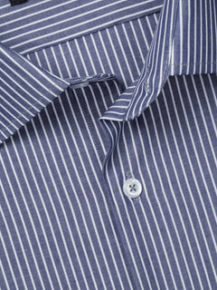 White & Blue Striped, Elite Edition, French Collar Men’s Formal Shirt (FS-803)