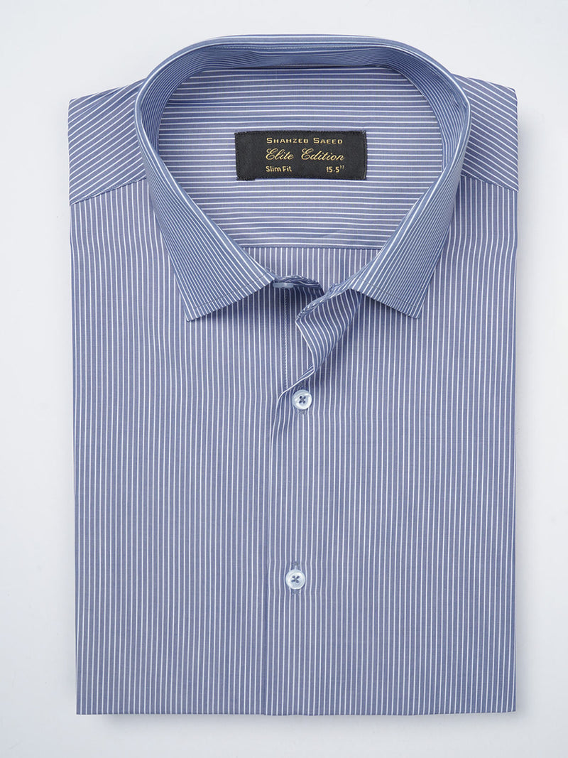 Blue & White Striped, Elite Edition, French Collar Men’s Formal Shirt (FS-806)