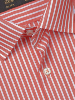 Peach & White Striped, Elite Edition, French Collar Men’s Formal Shirt (FS-807)