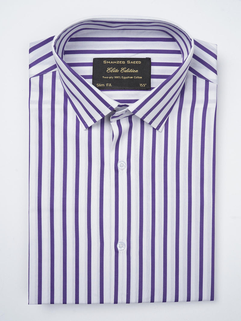 Purple & White Striped, Elite Edition, French Collar Men’s Formal Shirt (FS-813)