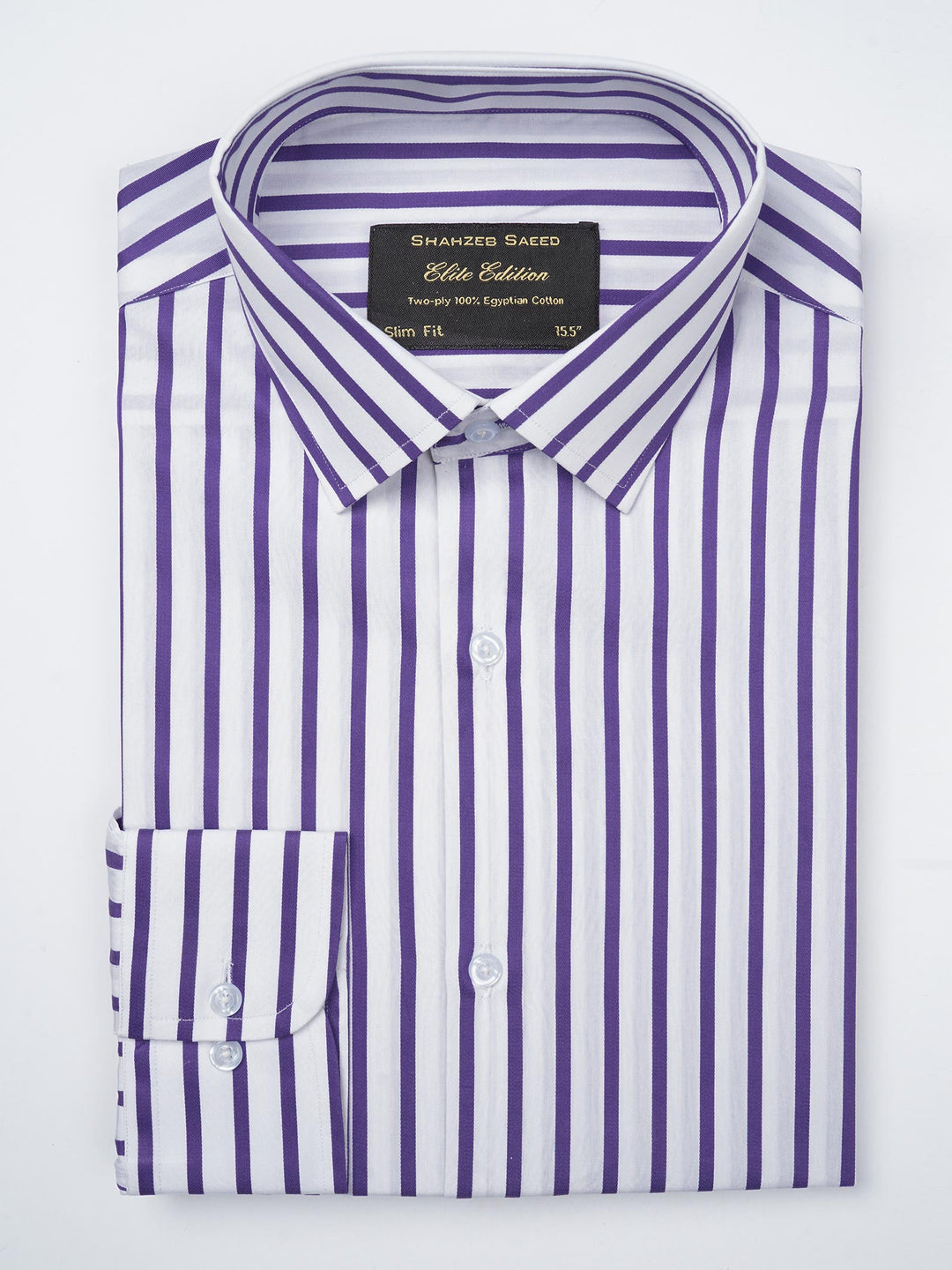 Purple & White Striped, Elite Edition, French Collar Men’s Formal Shirt (FS-813)