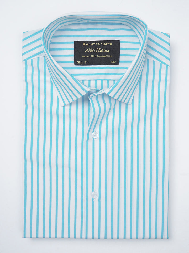 Sky Blue & White Striped, Elite Edition, French Collar Men’s Formal Shirt (FS-814)