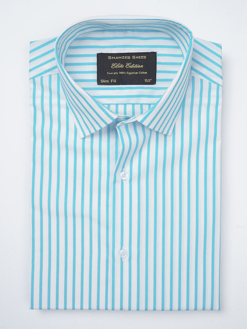 Sky Blue & White Striped, Elite Edition, French Collar Men’s Formal Shirt (FS-814)