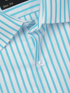 Sky Blue & White Striped, Elite Edition, French Collar Men’s Formal Shirt (FS-814)