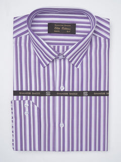 Purple & White Striped, Elite Edition, French Collar Men’s Formal Shirt (FS-816)