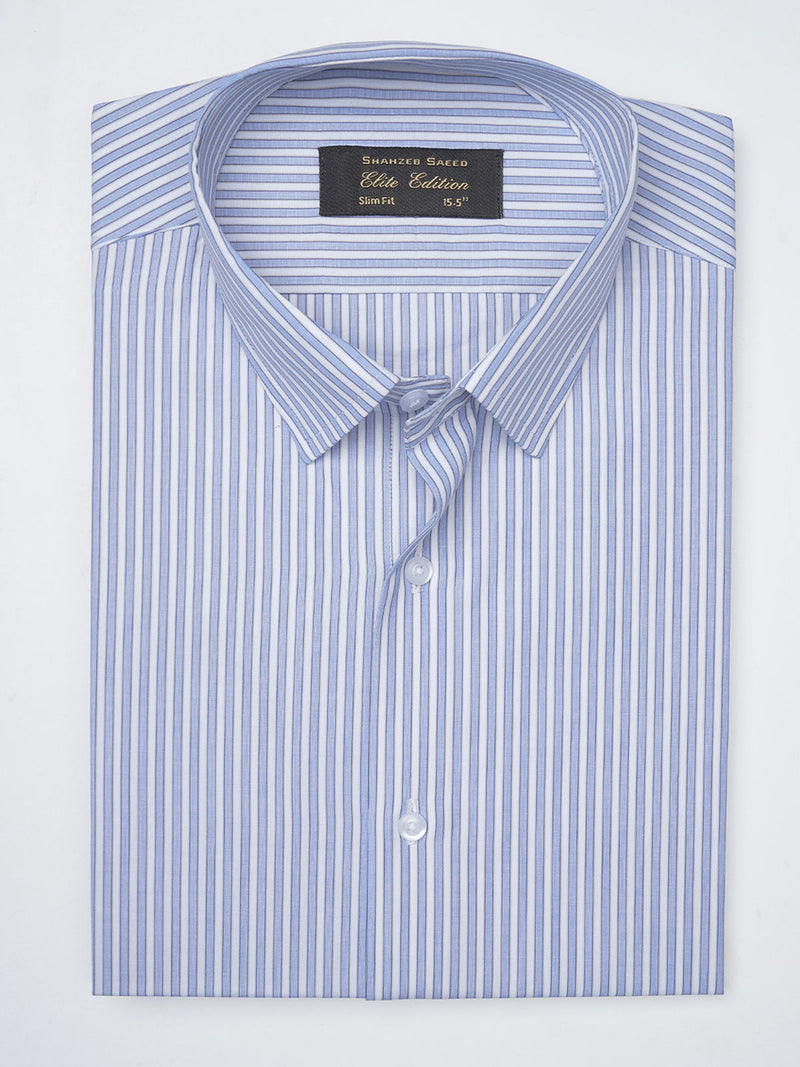 Blue & White Striped, Elite Edition, French Collar Men’s Formal Shirt (FS-819)