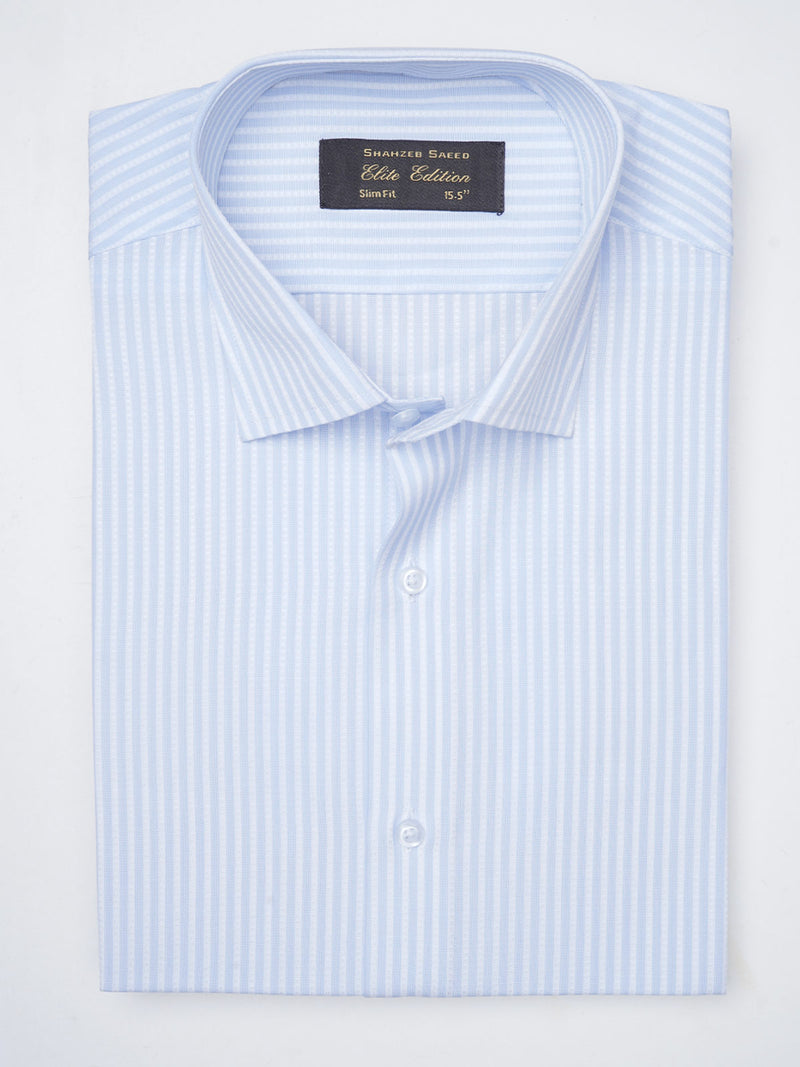 Light Blue & White Striped, Elite Edition, French Collar Men’s Formal Shirt (FS-822)