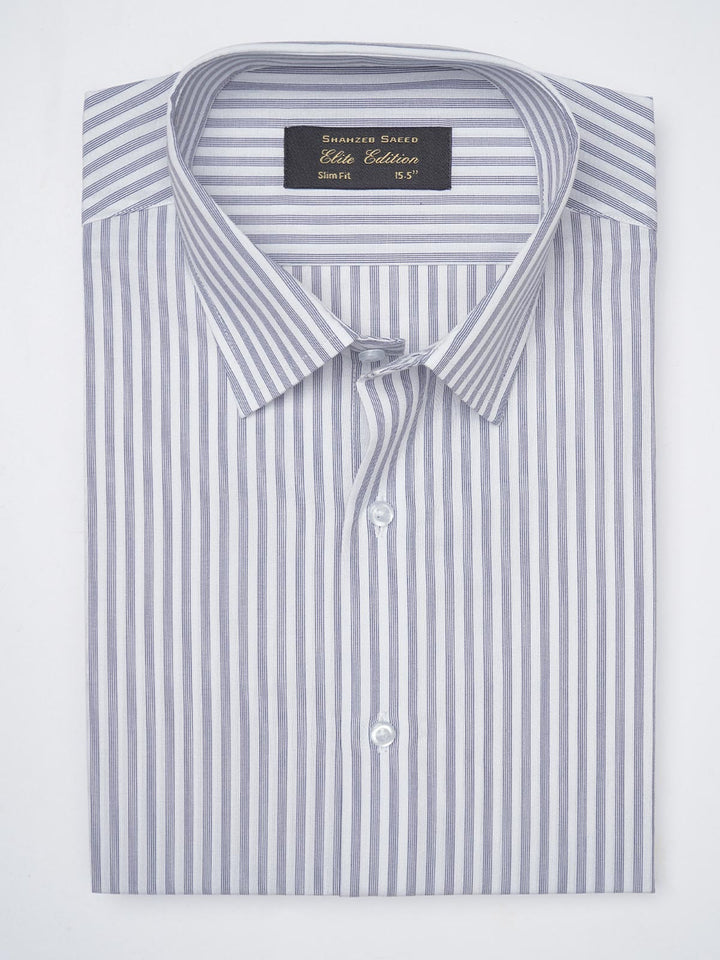 Blue & White Self Striped, Elite Edition, French Collar Men’s Formal Shirt (FS-832)