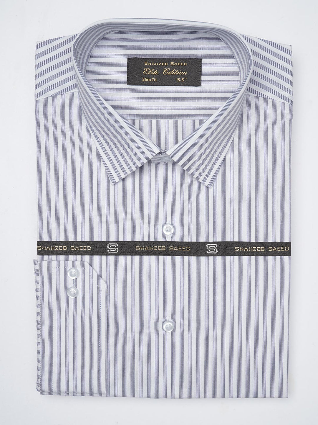 Blue & White Self Striped, Elite Edition, French Collar Men’s Formal Shirt (FS-832)