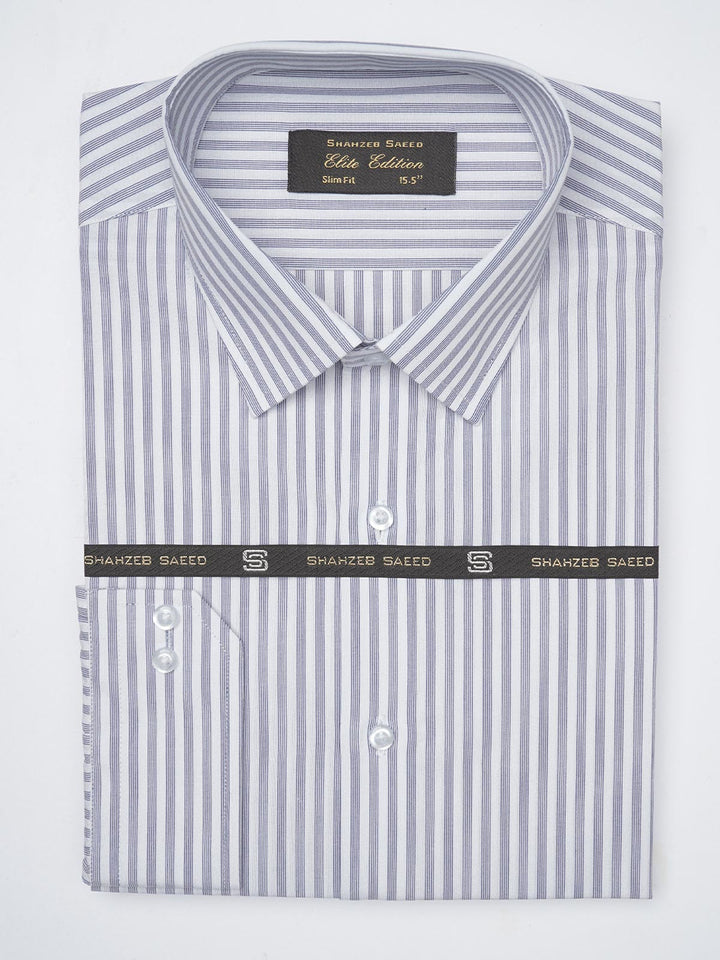 Blue & White Self Striped, Elite Edition, French Collar Men’s Formal Shirt (FS-832)