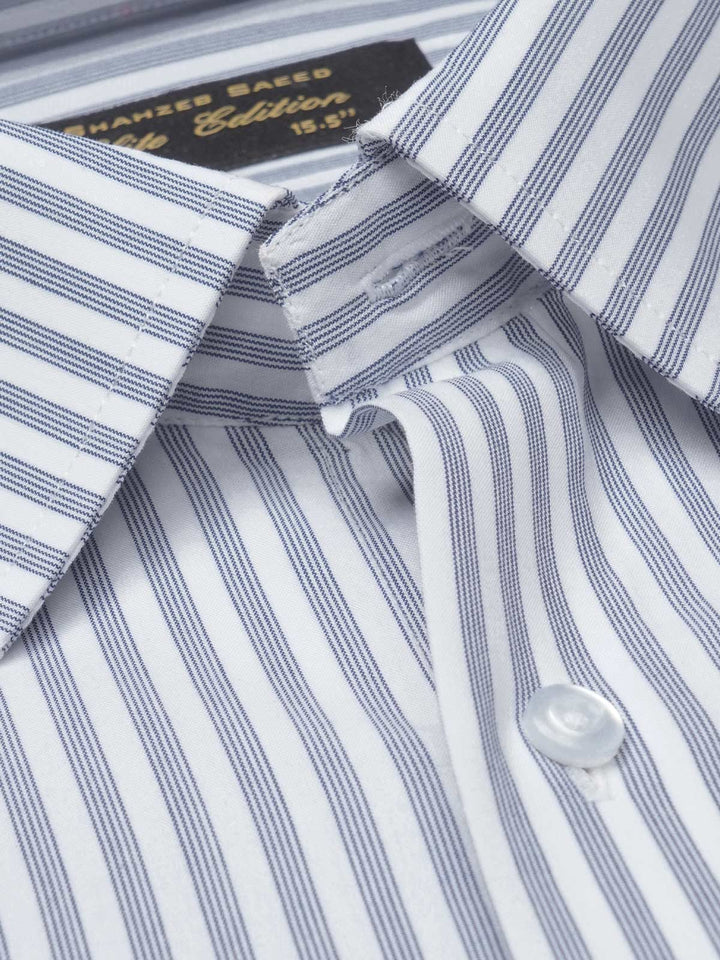 Blue & White Self Striped, Elite Edition, French Collar Men’s Formal Shirt (FS-832)