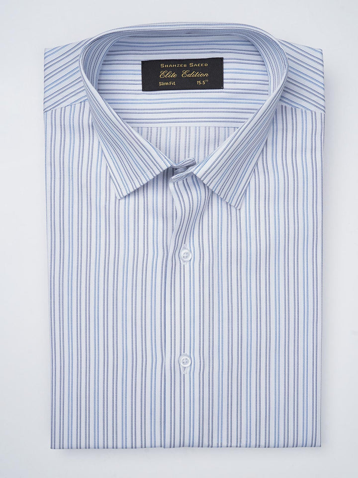 Light Blue & White Striped, Elite Edition, French Collar Men’s Formal Shirt (FS-833)