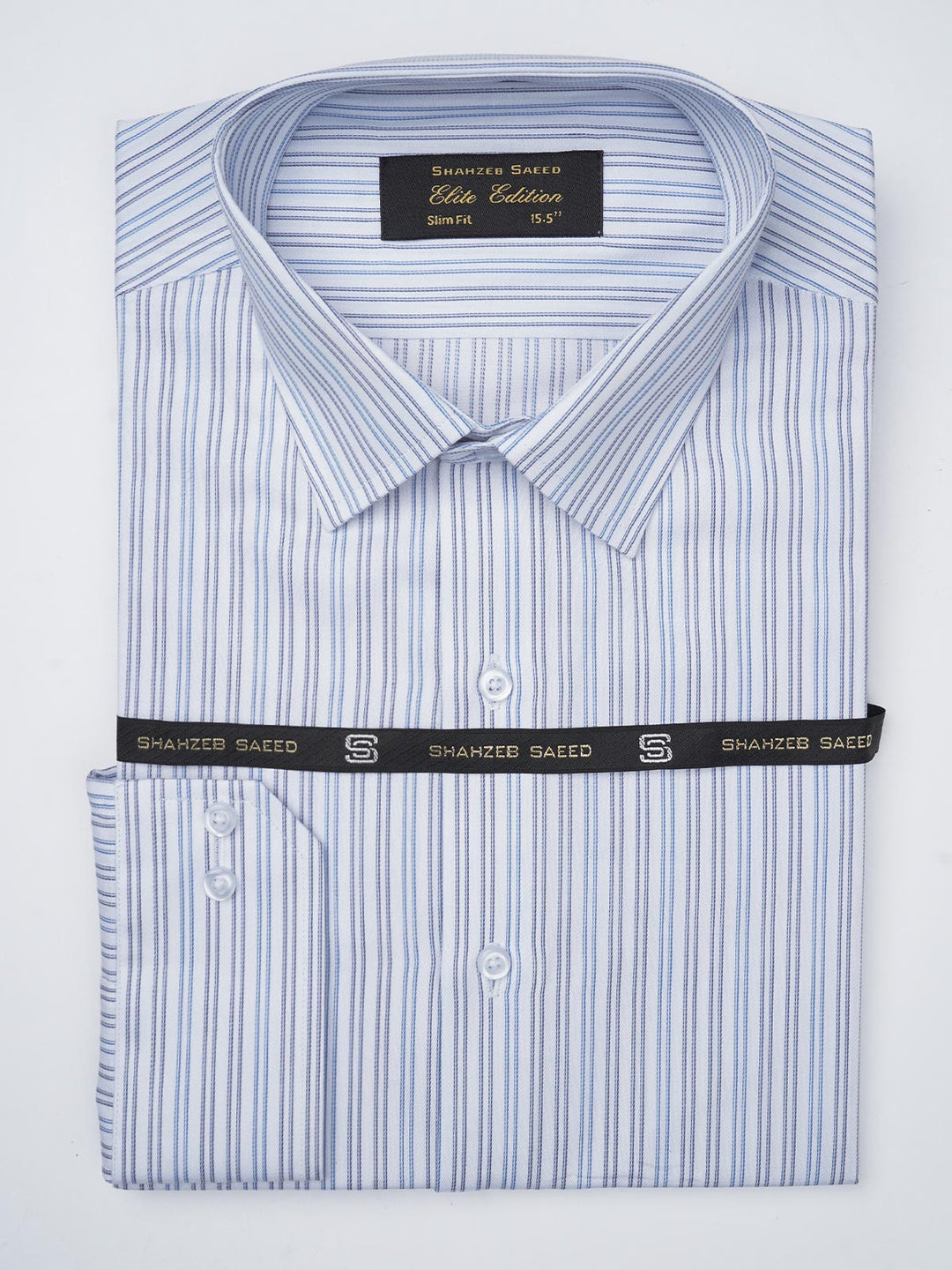 Light Blue & White Striped, Elite Edition, French Collar Men’s Formal Shirt (FS-833)