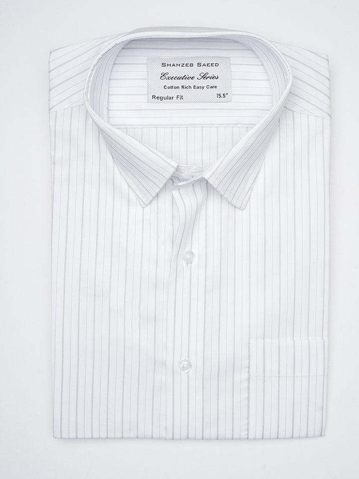 White Self Striped, Executive Series, French Collar Men’s Formal Shirt  (FS-840)