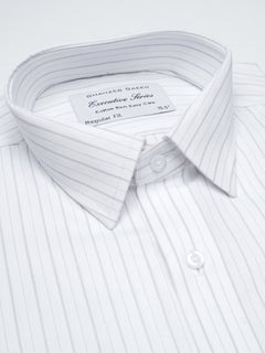 White Self Striped, Executive Series, French Collar Men’s Formal Shirt  (FS-840)