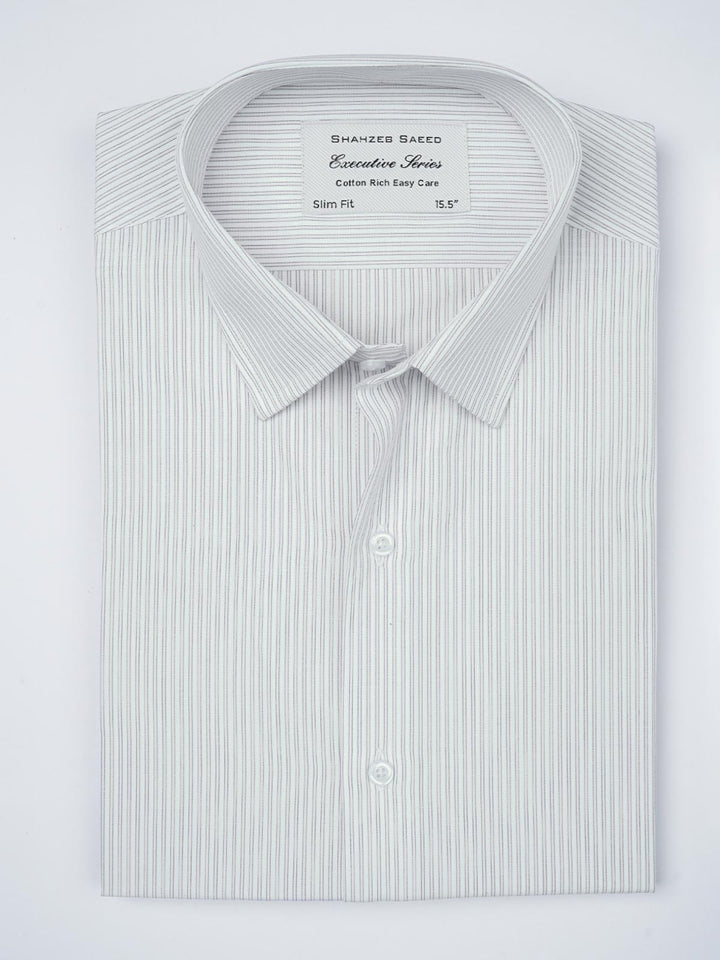 Grey Self Striped, Executive Series,French Collar Men’s Formal Shirt  (FS-844)