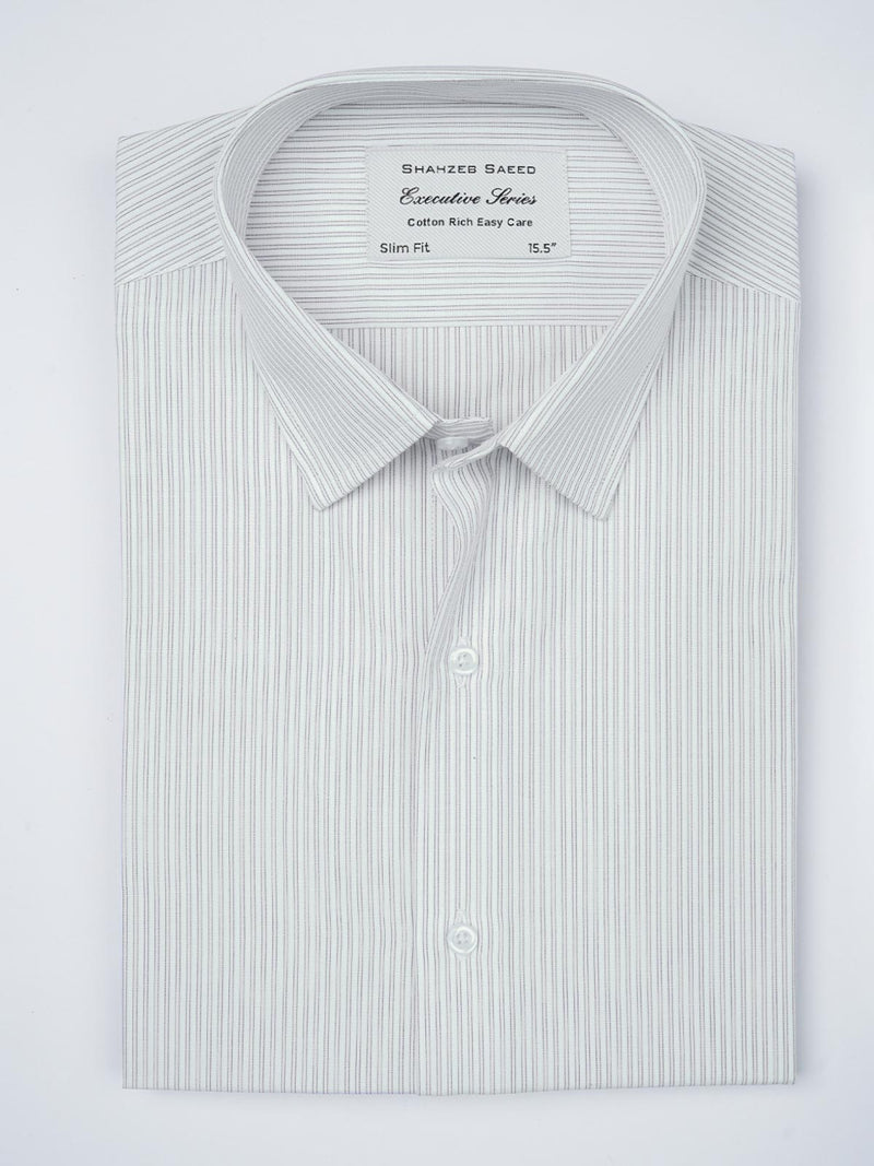 Grey Self Striped, Executive Series,French Collar Men’s Formal Shirt  (FS-844)