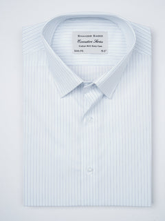 White Self Striped, Executive Series,French Collar Men’s Formal Shirt  (FS-848)