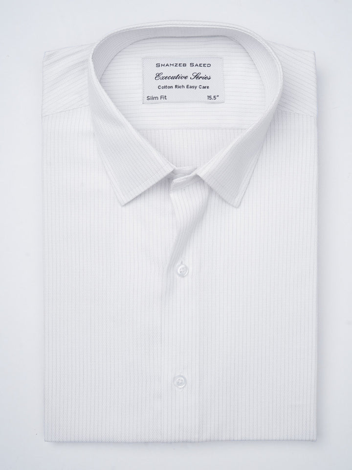 White Self Striped, Executive Series,French Collar Men’s Formal Shirt  (FS-855)