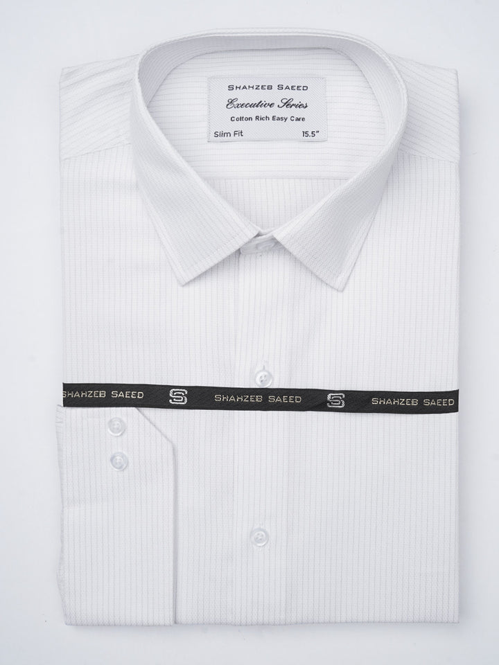 White Self Striped, Executive Series,French Collar Men’s Formal Shirt  (FS-855)