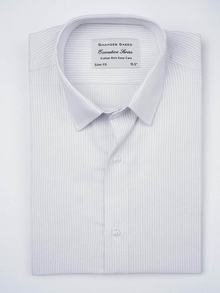 White Self Striped, Executive Series,French Collar Men’s Formal Shirt  (FS-856)