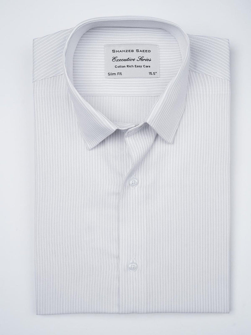 White Self Striped, Executive Series,French Collar Men’s Formal Shirt  (FS-856)