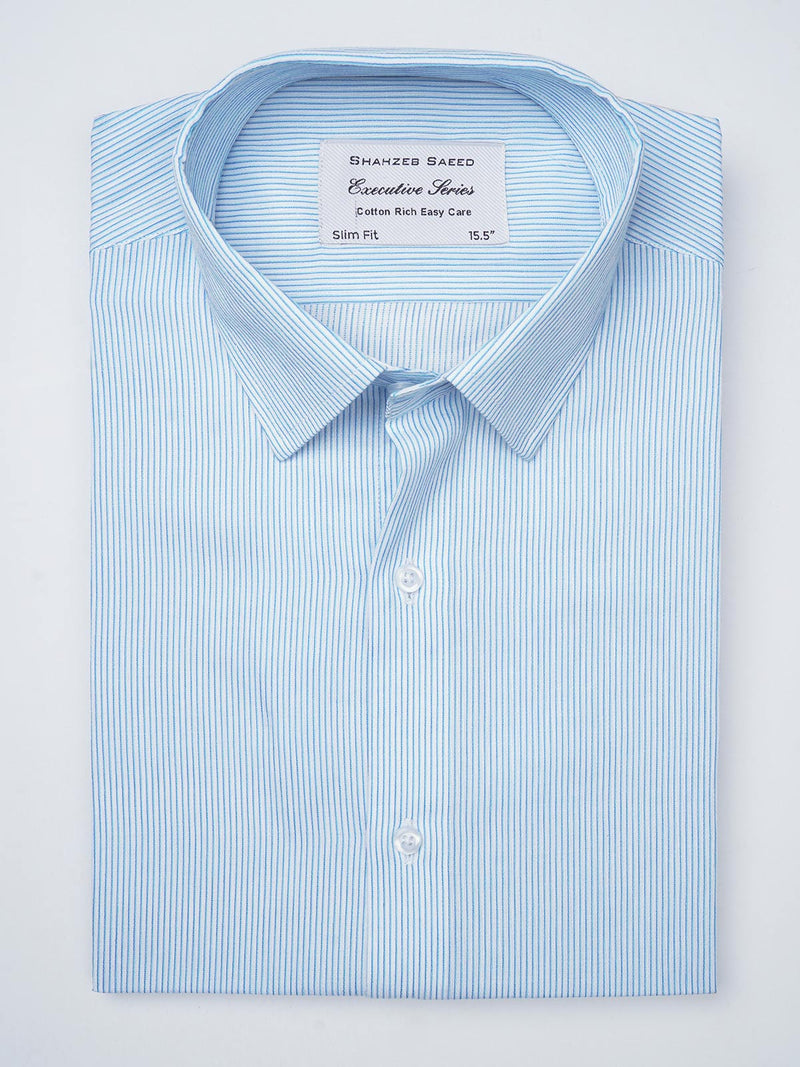 Sky Blue Self Striped, Executive Series,French Collar Men’s Formal Shirt  (FS-874)